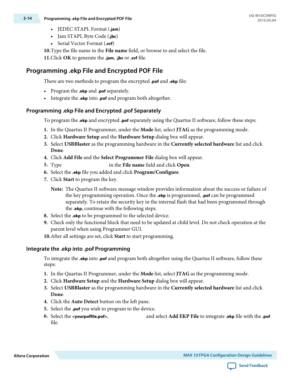 Programming .ekp file and encrypted pof file, Integrate the .ekp into .pof programming, Programming .ekp file and encrypted pof file -14 | Altera MAX 10 FPGA User Manual | Page 44 / 56