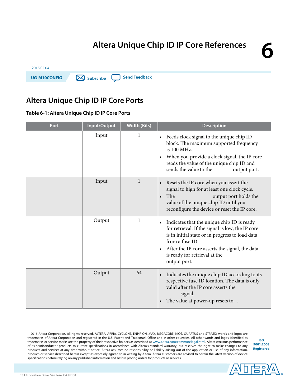 Altera unique chip id ip core references, Altera unique chip id ip core ports, Altera unique chip id ip core references -1 | Altera unique chip id ip core ports -1 | Altera MAX 10 FPGA User Manual | Page 53 / 56