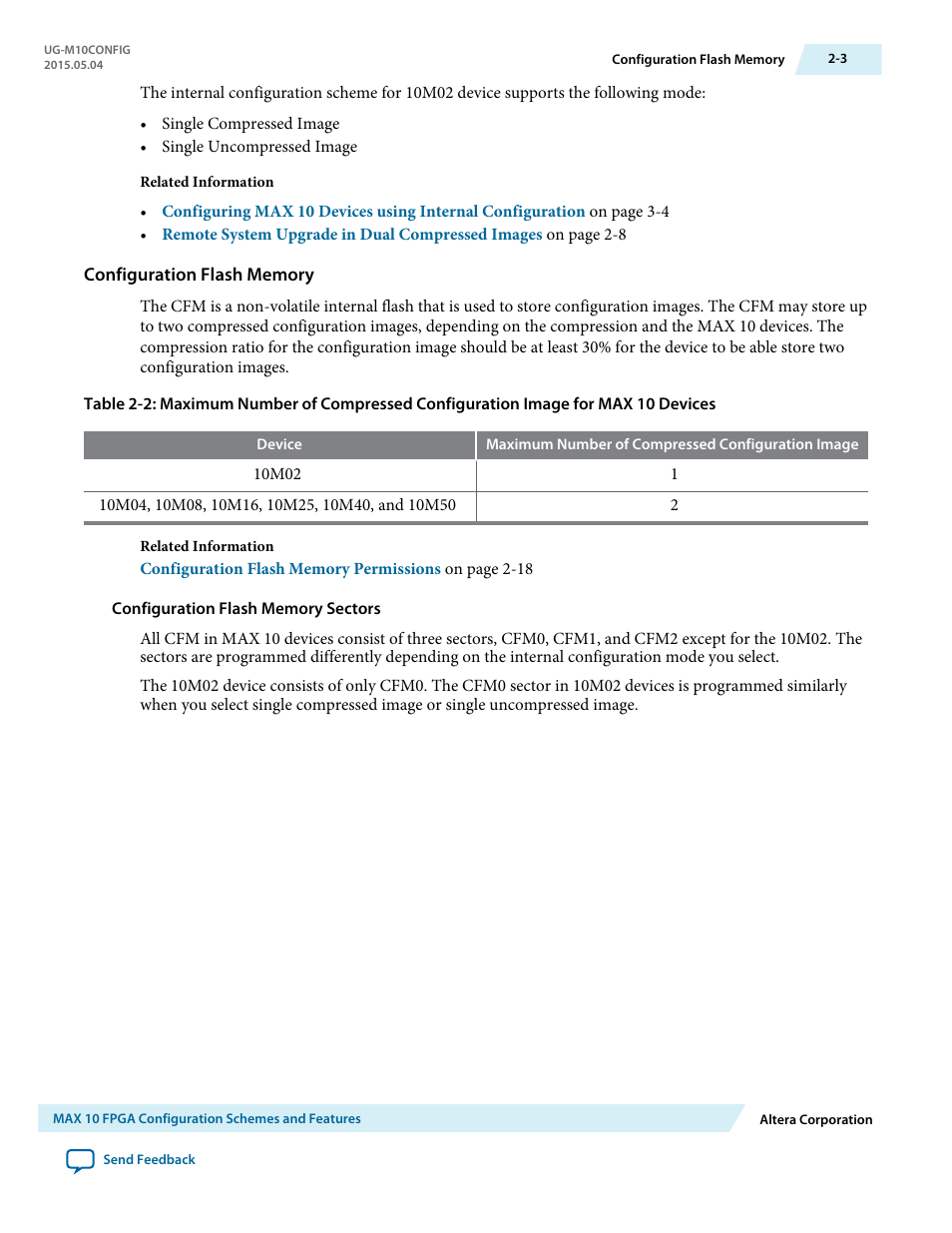 Configuration flash memory, Configuration flash memory sectors | Altera MAX 10 FPGA User Manual | Page 7 / 56