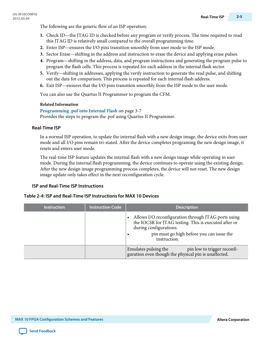 Real-time isp, Isp and real-time isp instructions | Altera MAX 10 FPGA User Manual | Page 9 / 56