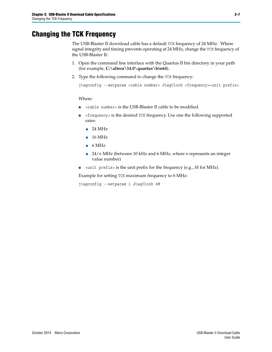 Changing the tck frequency, Changing the tck frequency –7, Changing | Altera USB-Blaster II User Manual | Page 17 / 22