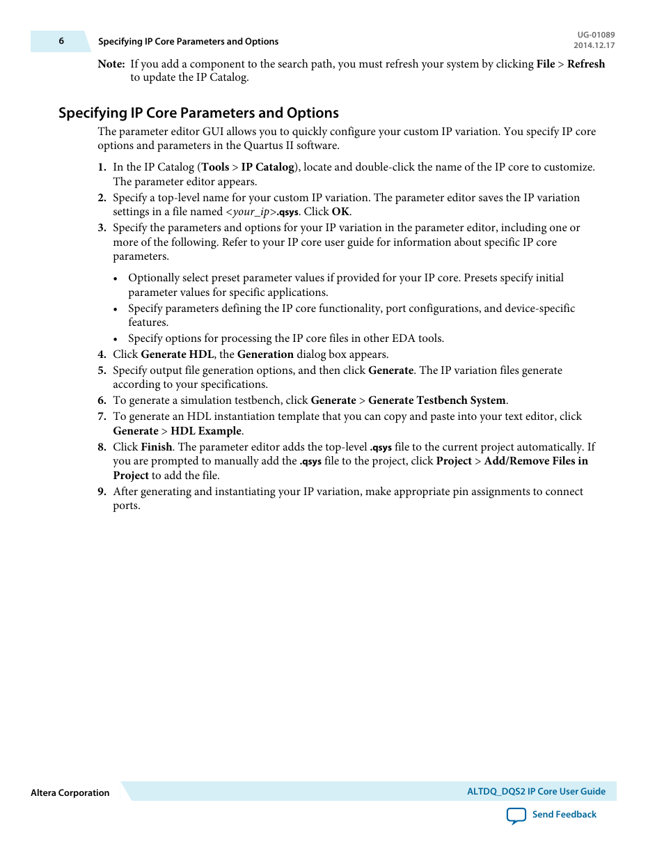 Specifying ip core parameters and options | Altera ALTDQ_DQS2 User Manual | Page 6 / 100