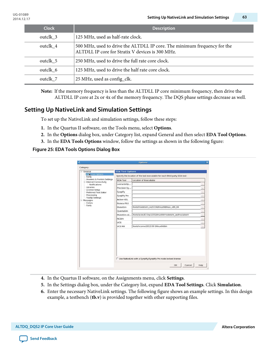 Setting up nativelink and simulation settings | Altera ALTDQ_DQS2 User Manual | Page 63 / 100
