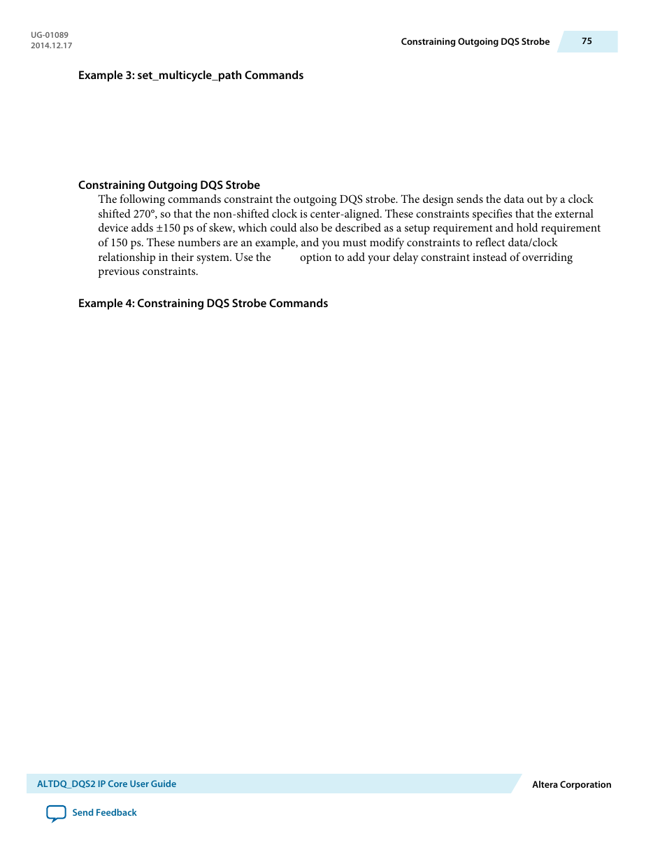 Constraining outgoing dqs strobe | Altera ALTDQ_DQS2 User Manual | Page 75 / 100