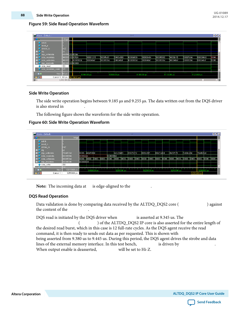 Side write operation, Dqs read operation | Altera ALTDQ_DQS2 User Manual | Page 88 / 100