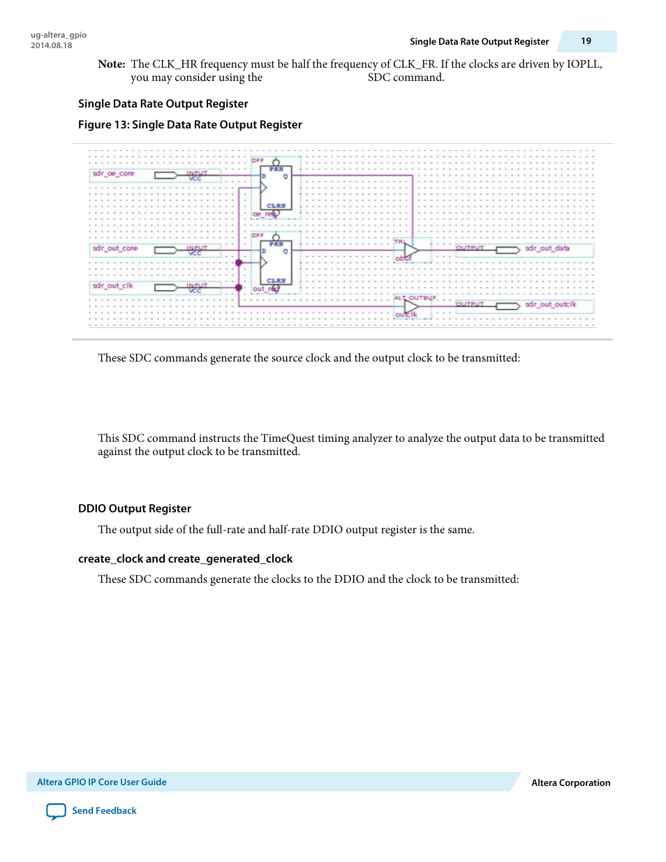 Single data rate output register, Ddio output register | Altera GPIO User Manual | Page 19 / 22