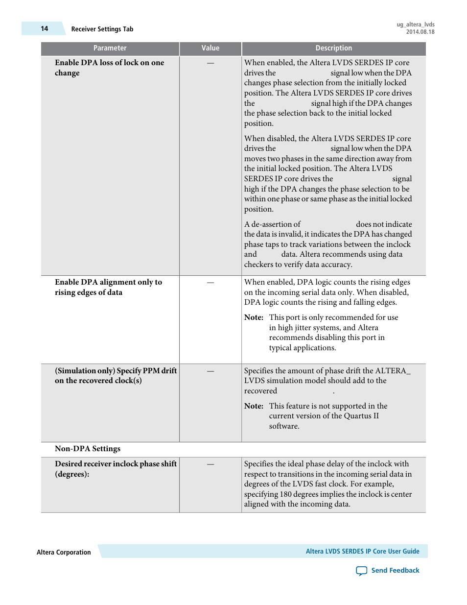 Altera LVDS SERDES User Manual | Page 14 / 27