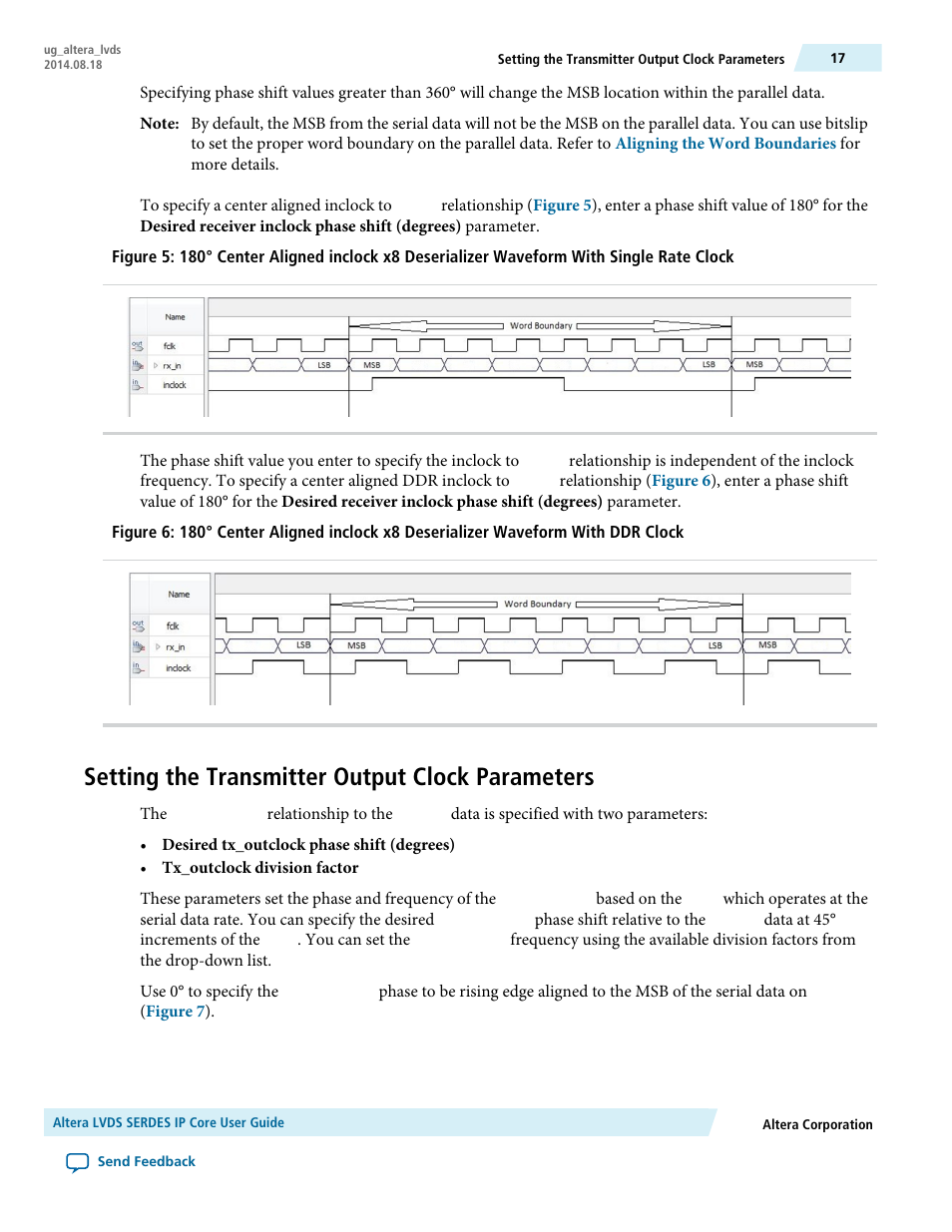 Setting the transmitter output clock parameters, Setting the, Transmitter output clock parameters | Altera LVDS SERDES User Manual | Page 17 / 27