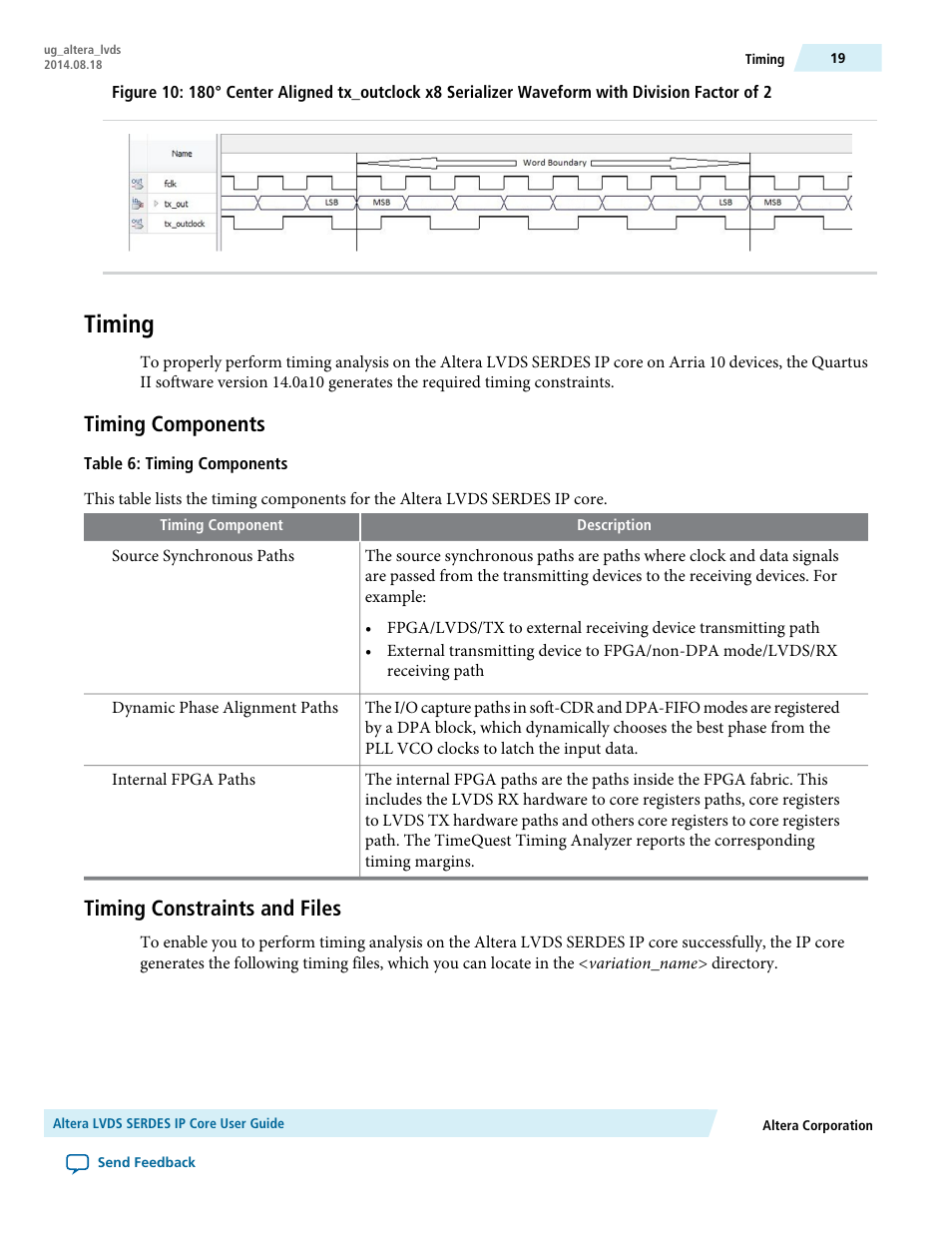 Timing, Timing components, Timing constraints and files | Figure 10 | Altera LVDS SERDES User Manual | Page 19 / 27