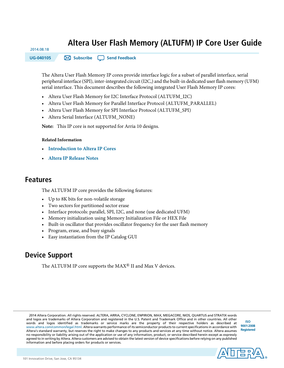 Altera User Flash Memory User Manual | 33 pages