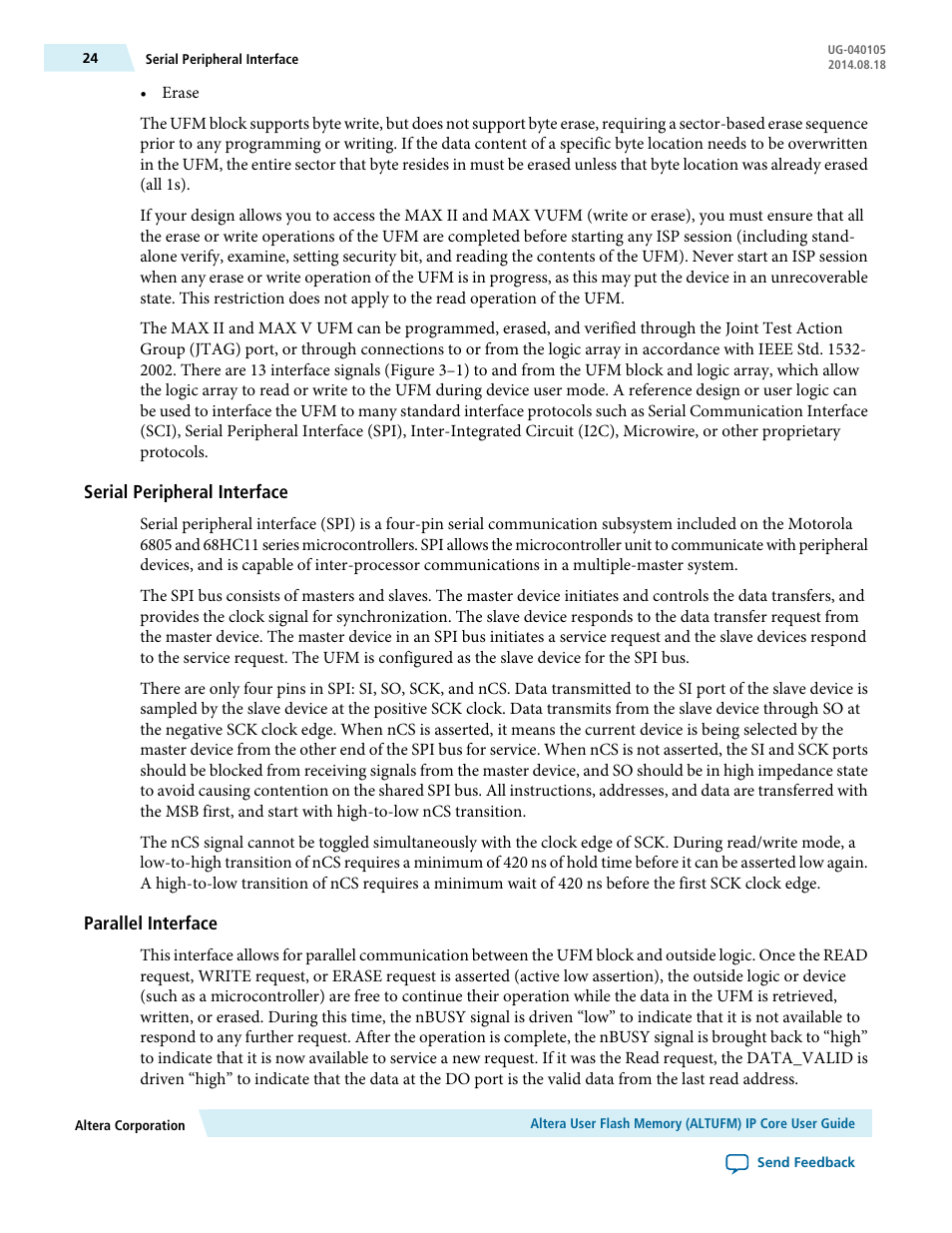 Serial peripheral interface, Parallel interface | Altera User Flash Memory User Manual | Page 24 / 33
