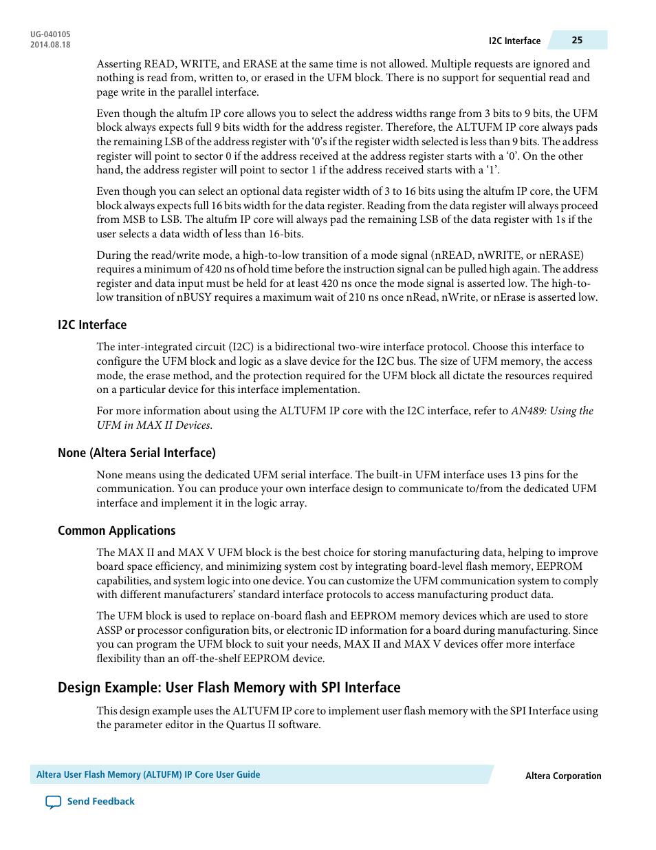 I2c interface, None (altera serial interface), Common applications | Altera User Flash Memory User Manual | Page 25 / 33