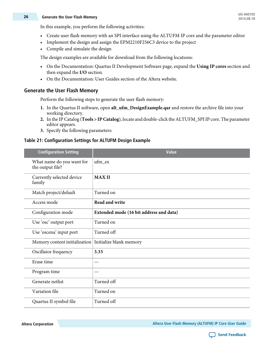 Generate the user flash memory | Altera User Flash Memory User Manual | Page 26 / 33