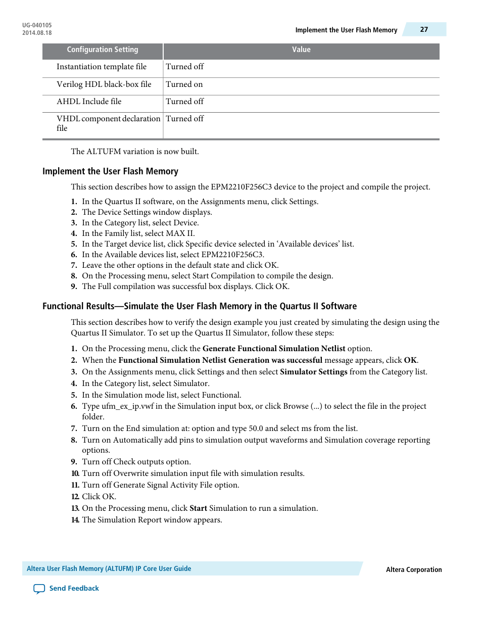 Implement the user flash memory | Altera User Flash Memory User Manual | Page 27 / 33