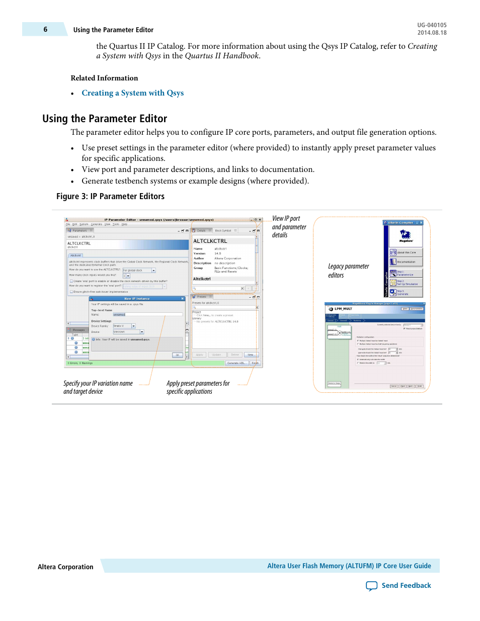 Using the parameter editor | Altera User Flash Memory User Manual | Page 6 / 33