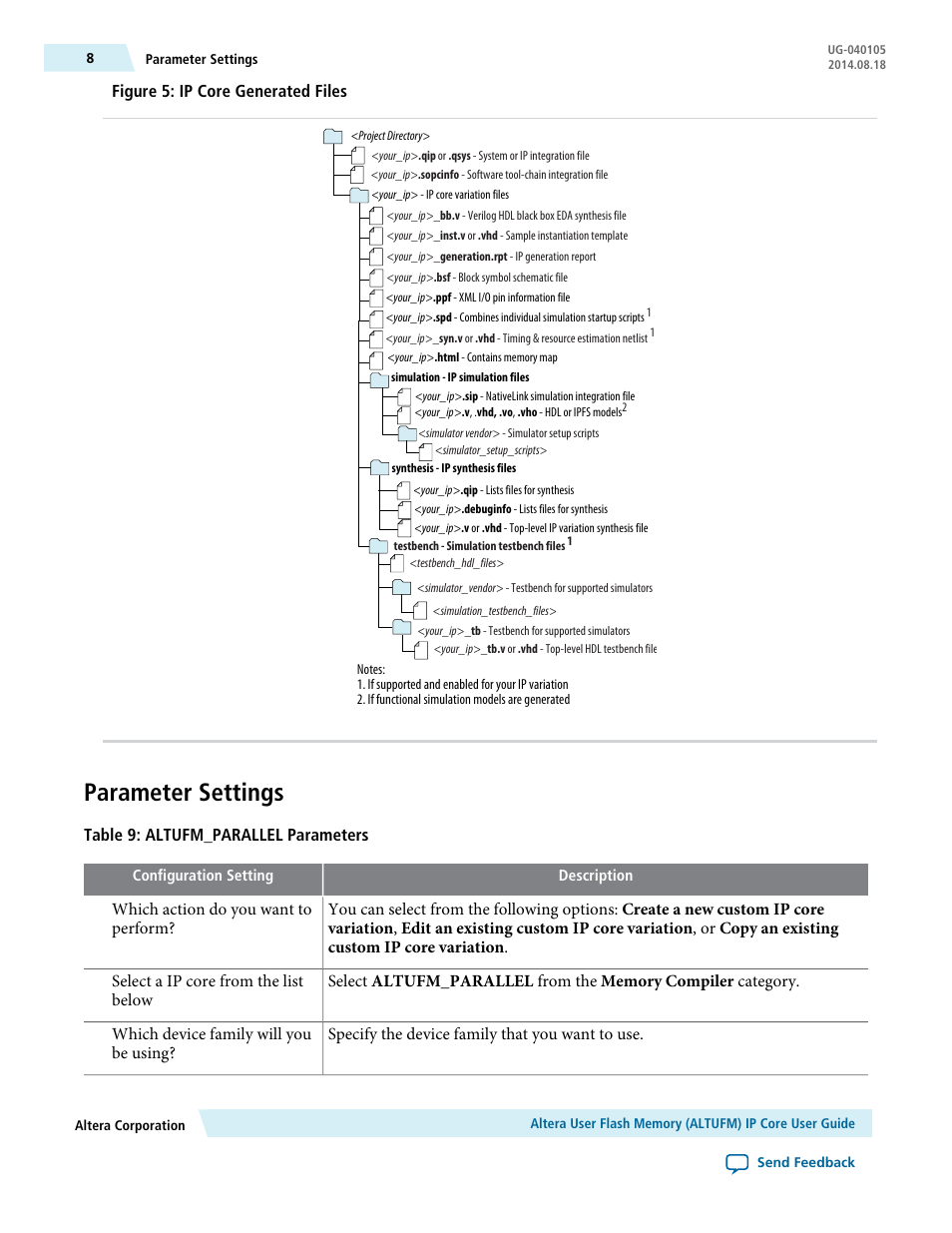 Parameter settings | Altera User Flash Memory User Manual | Page 8 / 33