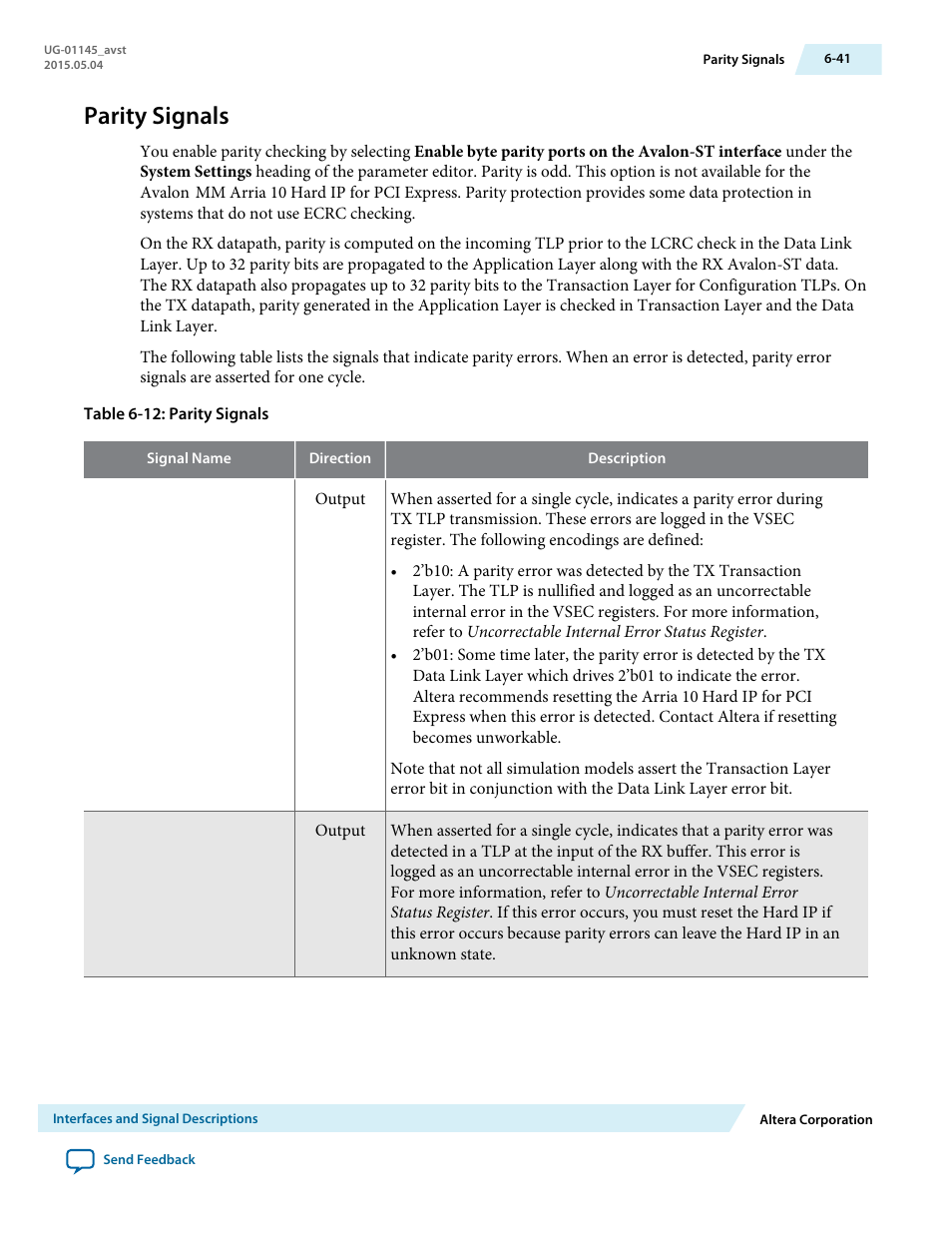 Parity signals, Parity signals -41 | Altera Arria 10 Avalon-ST User Manual | Page 107 / 275