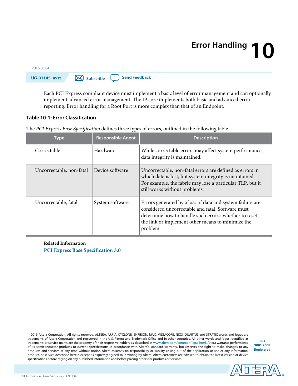 Error handling, Error handling -1 | Altera Arria 10 Avalon-ST User Manual | Page 157 / 275