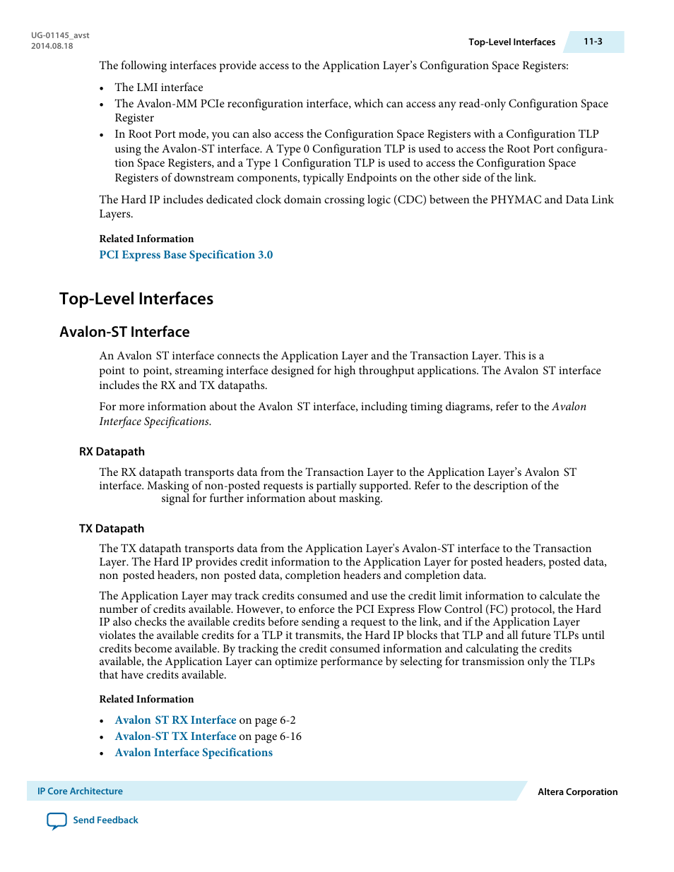 Top-level interfaces, Avalon-st interface, Top-level interfaces -3 | Avalon-st interface -3 | Altera Arria 10 Avalon-ST User Manual | Page 167 / 275