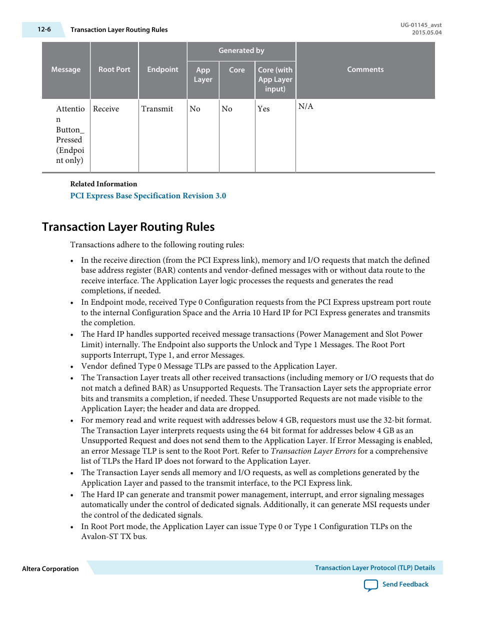 Transaction layer routing rules, Transaction layer routing rules -6 | Altera Arria 10 Avalon-ST User Manual | Page 184 / 275