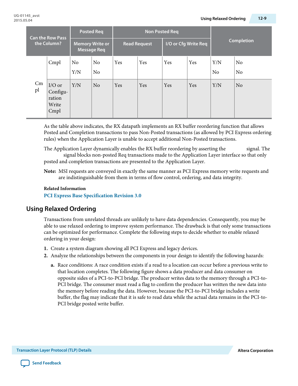 Using relaxed ordering, Using relaxed ordering -9 | Altera Arria 10 Avalon-ST User Manual | Page 187 / 275