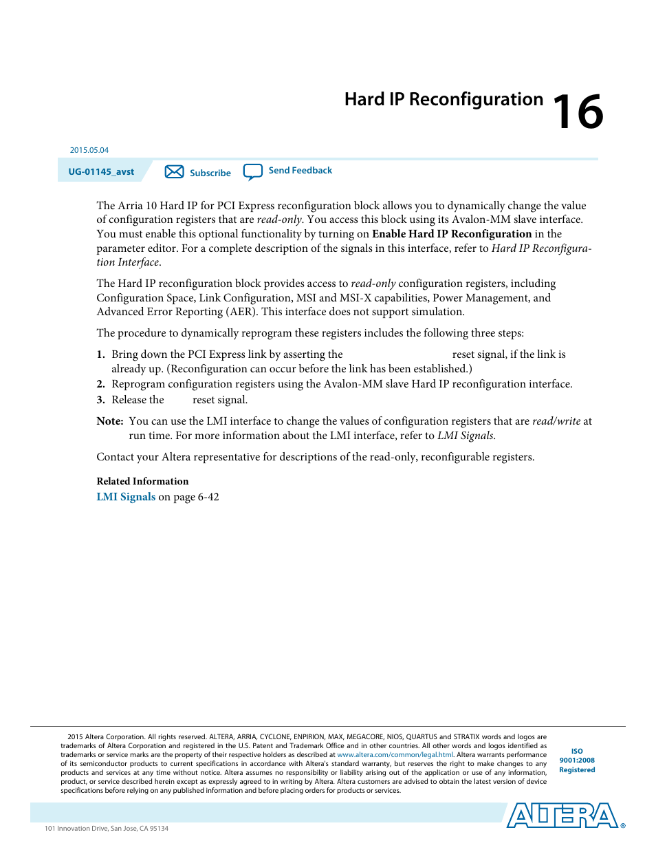Hard ip reconfiguration, Hard ip reconfiguration -1 | Altera Arria 10 Avalon-ST User Manual | Page 200 / 275