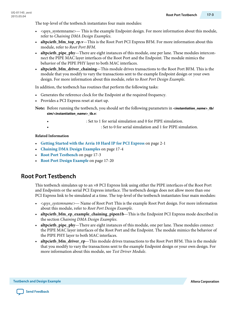 Root port testbench, Root port testbench -3 | Altera Arria 10 Avalon-ST User Manual | Page 203 / 275