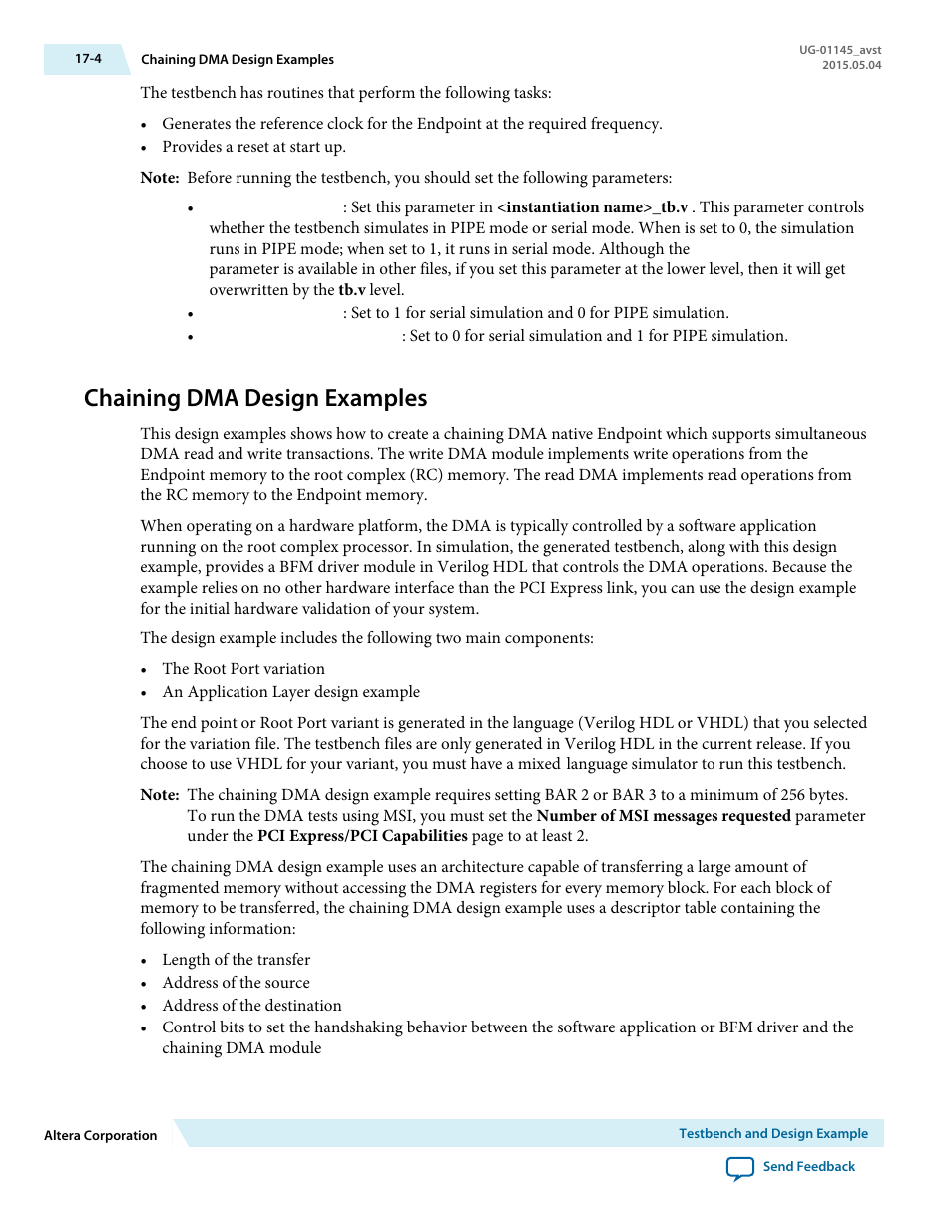 Chaining dma design examples, Chaining dma design examples -4 | Altera Arria 10 Avalon-ST User Manual | Page 204 / 275