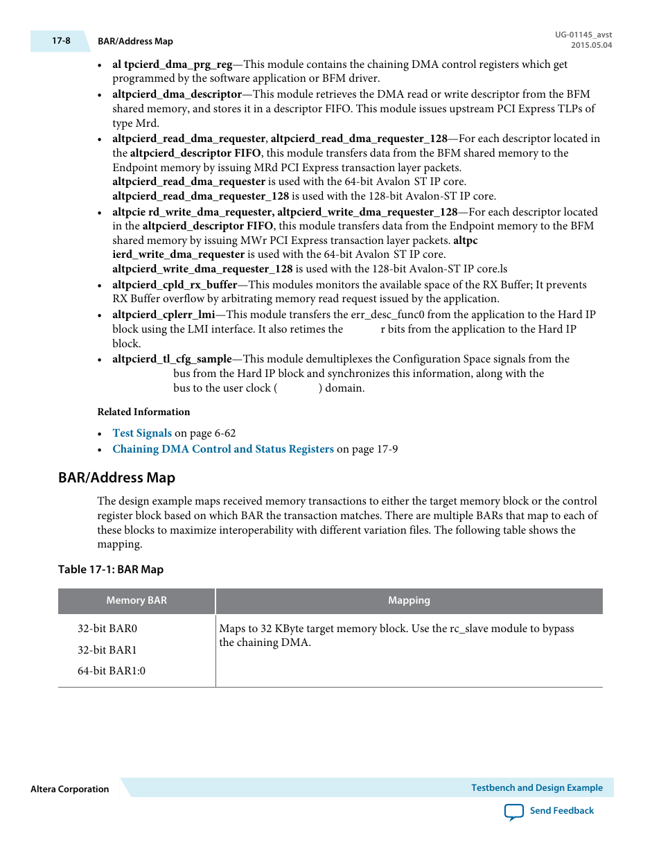 Bar/address map, Bar/address map -8 | Altera Arria 10 Avalon-ST User Manual | Page 208 / 275