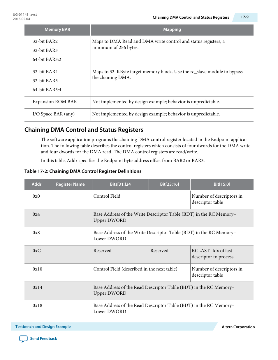 Chaining dma control and status registers, Chaining dma control and status registers -9 | Altera Arria 10 Avalon-ST User Manual | Page 209 / 275