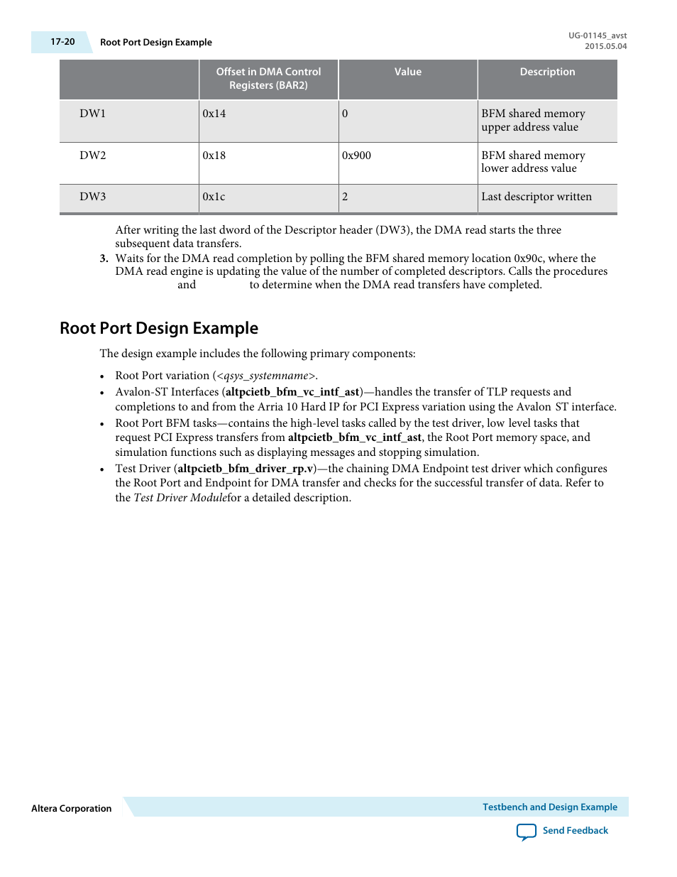 Root port design example, Root port design example -20 | Altera Arria 10 Avalon-ST User Manual | Page 220 / 275