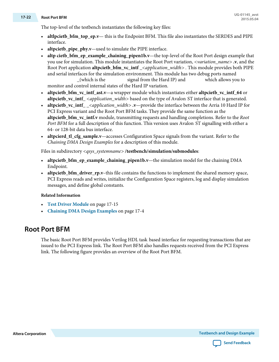 Root port bfm, Root port bfm -22 | Altera Arria 10 Avalon-ST User Manual | Page 222 / 275