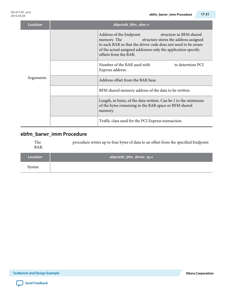 Ebfm_barwr_imm procedure, Ebfm_barwr_imm procedure -31 | Altera Arria 10 Avalon-ST User Manual | Page 231 / 275