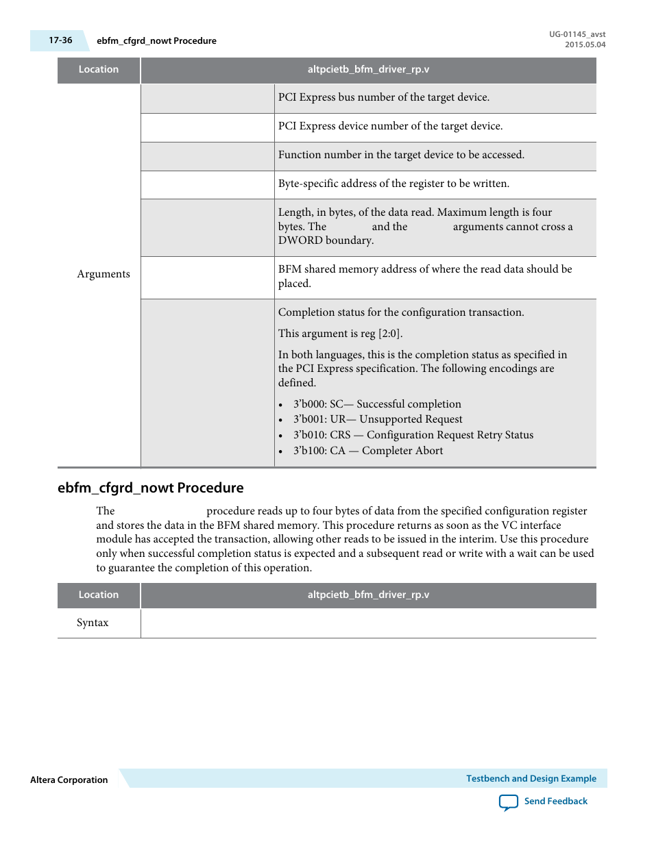 Ebfm_cfgrd_nowt procedure, Ebfm_cfgrd_nowt procedure -36 | Altera Arria 10 Avalon-ST User Manual | Page 236 / 275