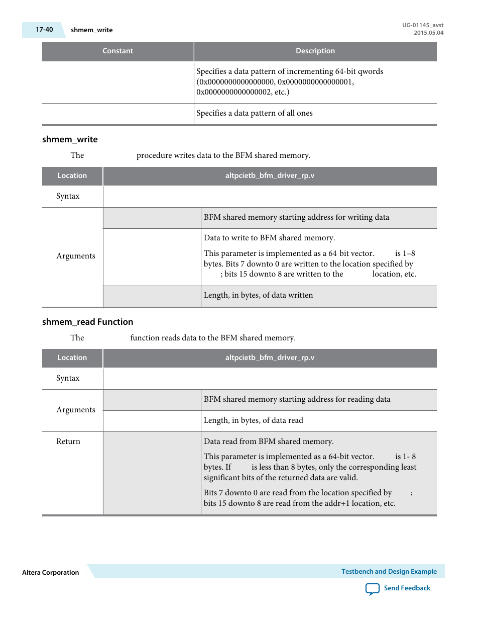Shmem_write, Shmem_read function | Altera Arria 10 Avalon-ST User Manual | Page 240 / 275