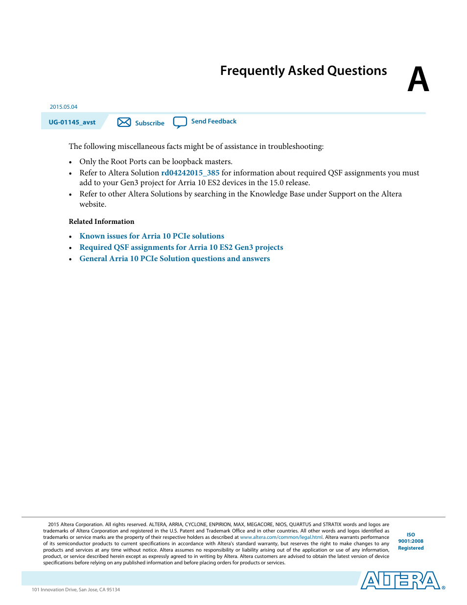 A. frequently asked questions, Frequently asked questions | Altera Arria 10 Avalon-ST User Manual | Page 264 / 275