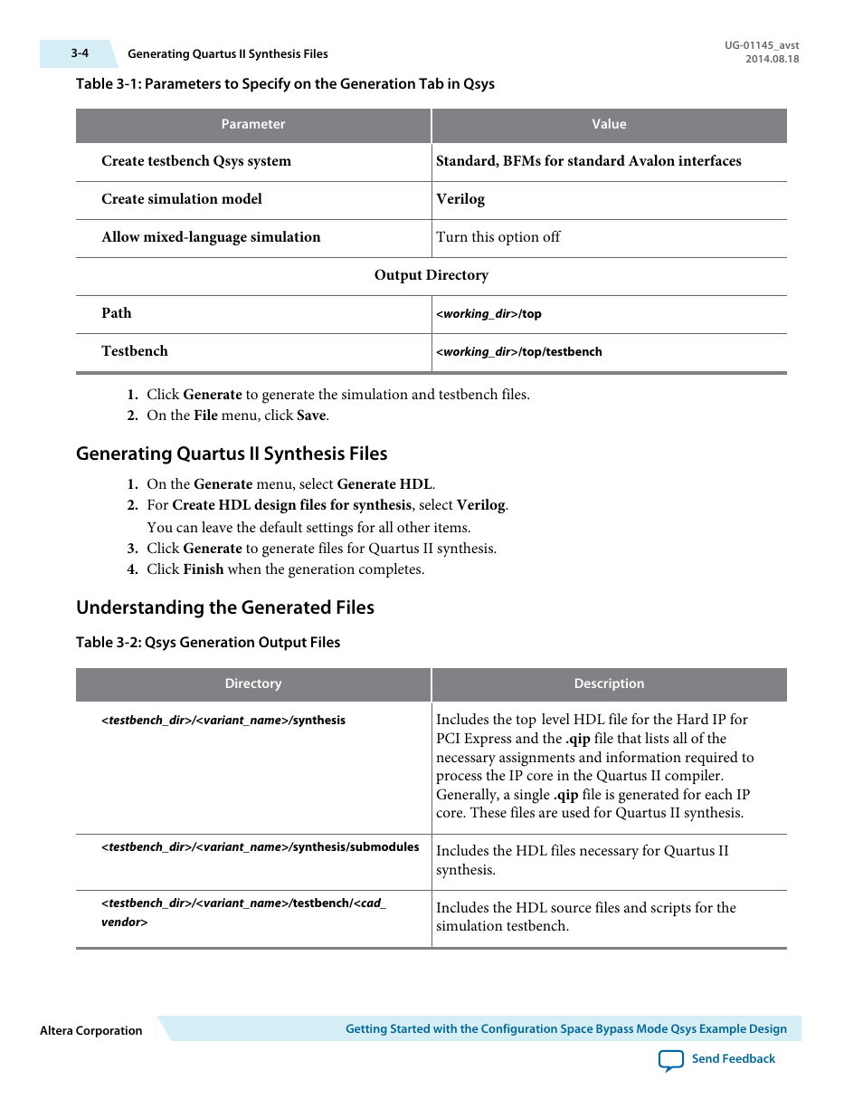 Generating quartus ii synthesis files, Understanding the generated files, Generating quartus ii synthesis files -4 | Understanding the generated files -4 | Altera Arria 10 Avalon-ST User Manual | Page 34 / 275