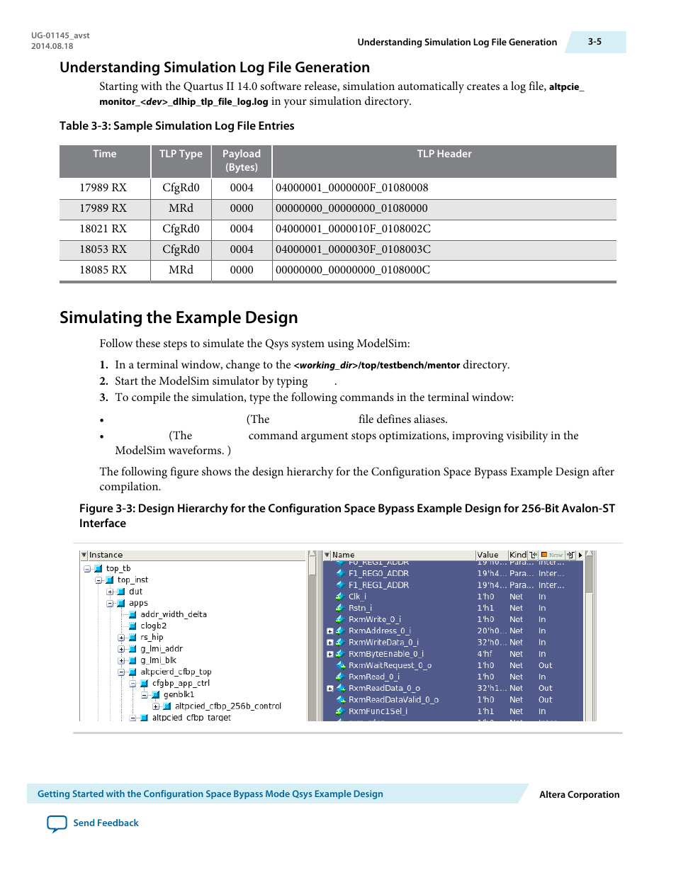 Understanding simulation log file generation, Simulating the example design, Understanding simulation log file generation -5 | Simulating the example design -5 | Altera Arria 10 Avalon-ST User Manual | Page 35 / 275
