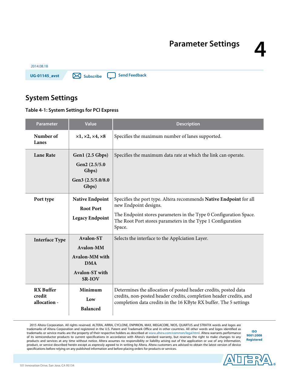 Parameter settings, System settings, Parameter settings -1 | System settings -1 | Altera Arria 10 Avalon-ST User Manual | Page 44 / 275