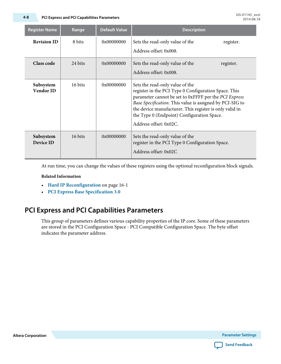 Pci express and pci capabilities parameters, Pci express and pci capabilities parameters -8 | Altera Arria 10 Avalon-ST User Manual | Page 51 / 275