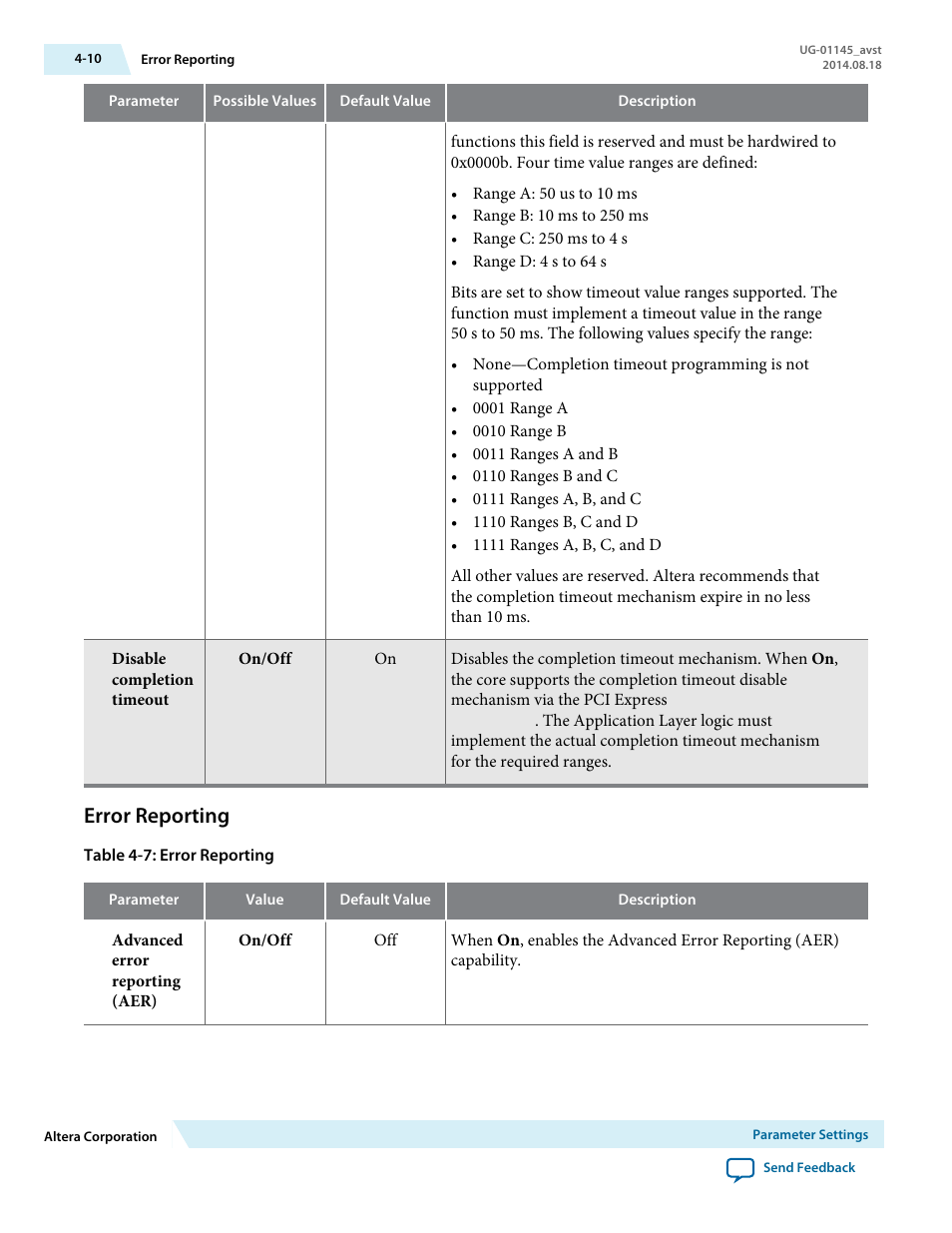 Error reporting, Error reporting -10 | Altera Arria 10 Avalon-ST User Manual | Page 53 / 275