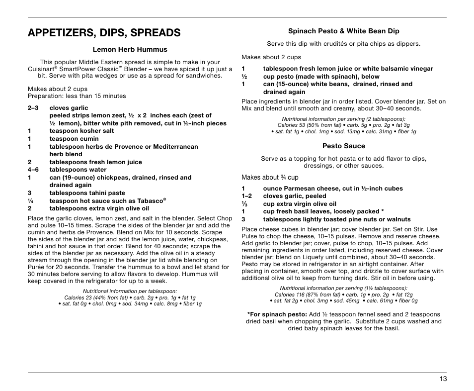 Appetizers, dips, spreads | Cuisinart SMARTPOWER CLASSIC SPB-6 User Manual | Page 13 / 21