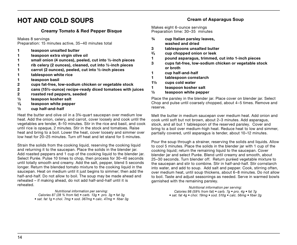 Hot and cold soups | Cuisinart SMARTPOWER CLASSIC SPB-6 User Manual | Page 14 / 21