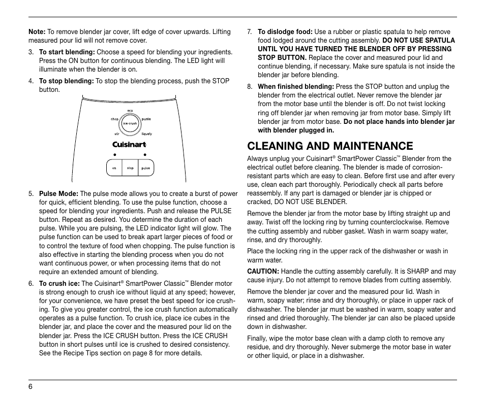 Cleaning and maintenance | Cuisinart SMARTPOWER CLASSIC SPB-6 User Manual | Page 6 / 21