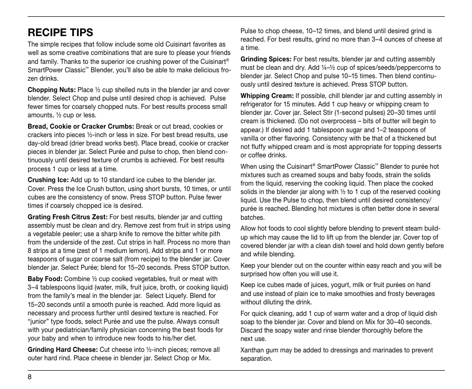 Recipe tips | Cuisinart SMARTPOWER CLASSIC SPB-6 User Manual | Page 8 / 21