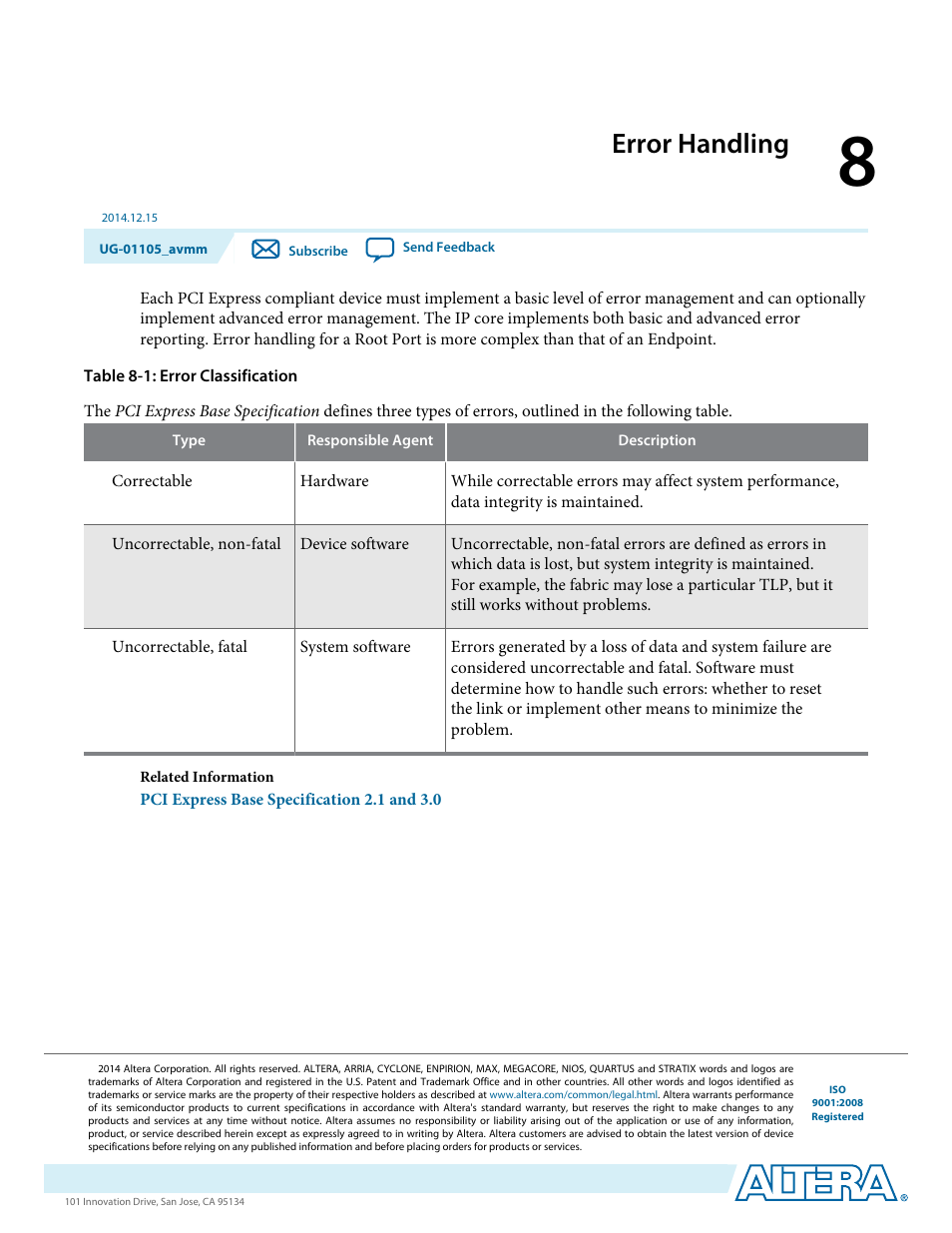 Error handling | Altera Arria V Avalon-MM User Manual | Page 109 / 166