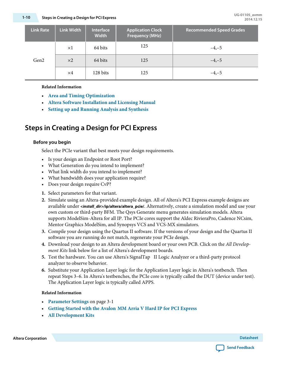 Steps in creating a design for pci express | Altera Arria V Avalon-MM User Manual | Page 11 / 166