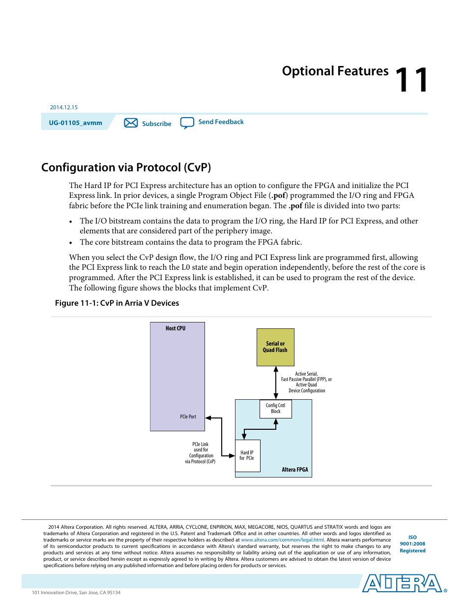 Optional features, Configuration via protocol (cvp) | Altera Arria V Avalon-MM User Manual | Page 141 / 166