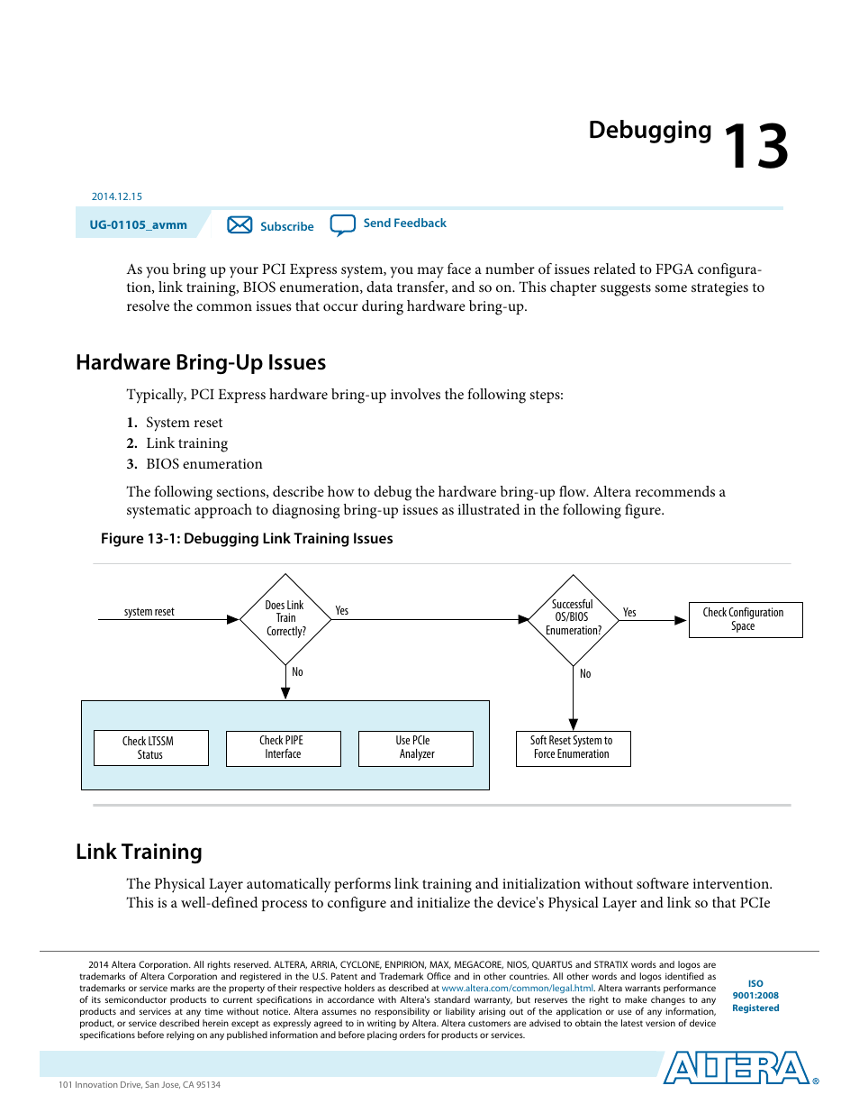 Debugging, Hardware bring-up issues, Link training | Altera Arria V Avalon-MM User Manual | Page 148 / 166