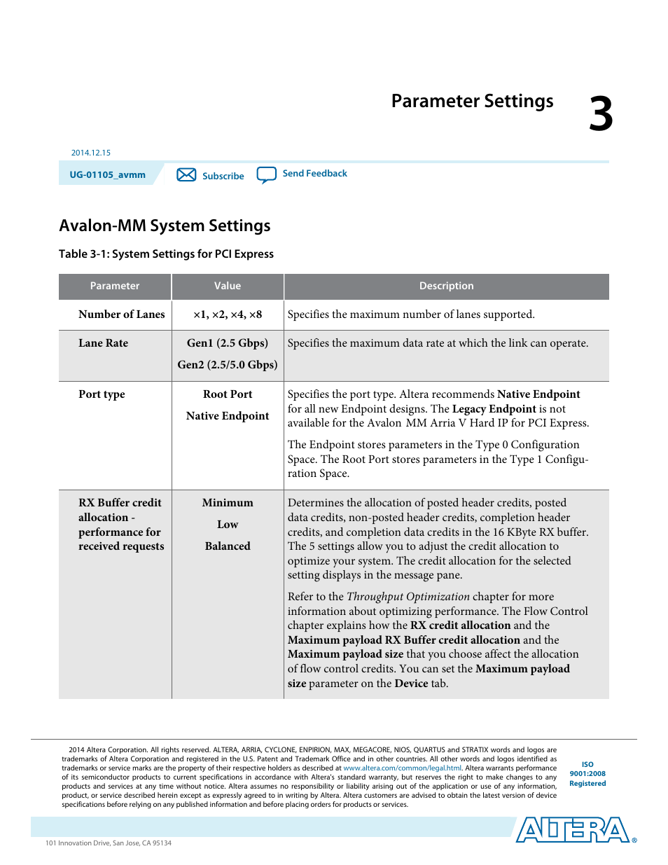 Parameter settings, Avalon-mm system settings | Altera Arria V Avalon-MM User Manual | Page 20 / 166